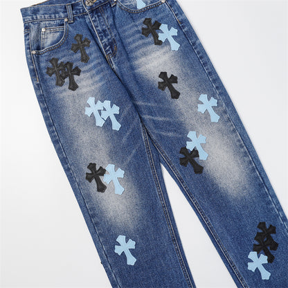 Chrome Hearts Distressed Denim Jeans | Stretch Tapered Fit