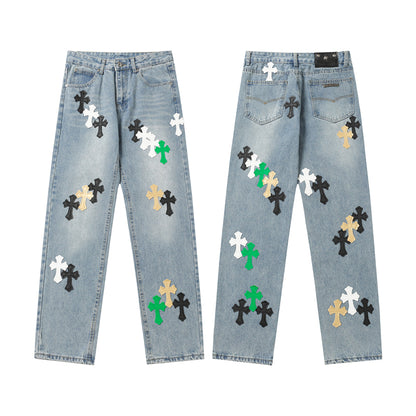 Chrome Hearts Distressed Denim Jeans | Stretch Tapered Fit