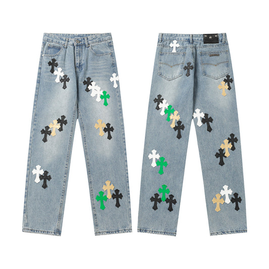 Chrome Hearts Distressed Denim Jeans | Stretch Tapered Fit
