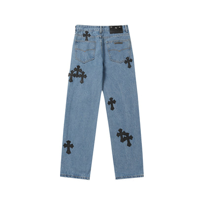Chrome Hearts Distressed Denim Jeans | Stretch Tapered Fit