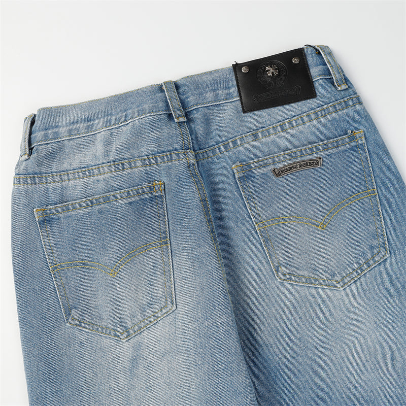 Chrome Hearts Distressed Denim Jeans | Stretch Tapered Fit