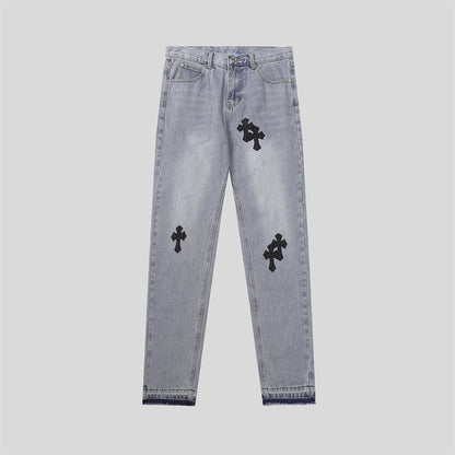 Chrome Hearts Distressed Denim Jeans | Stretch Tapered Fit