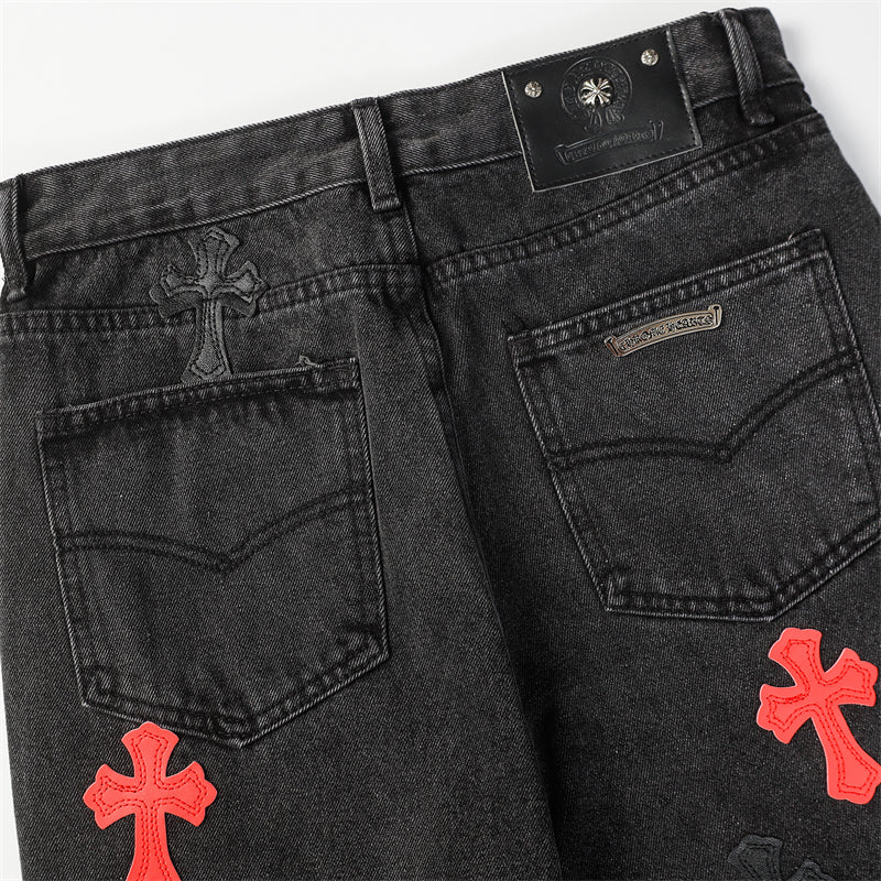 Chrome Hearts Distressed Denim Jeans | Stretch Tapered Fit