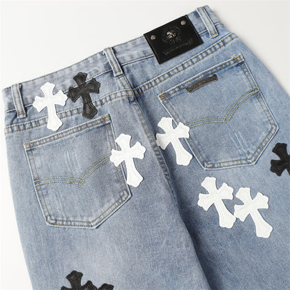 Chrome Hearts Distressed Denim Jeans | Stretch Tapered Fit