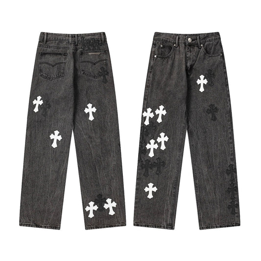 Chrome Hearts Distressed Denim Jeans | Stretch Tapered Fit
