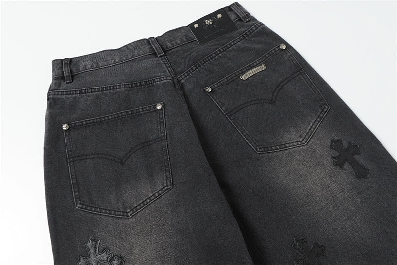 Chrome Hearts Distressed Denim Jeans | Stretch Tapered Fit