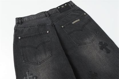 Chrome Hearts Distressed Denim Jeans | Stretch Tapered Fit