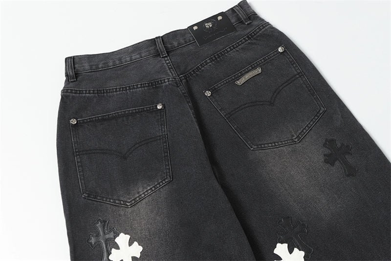 Chrome Hearts Distressed Denim Jeans | Stretch Tapered Fit