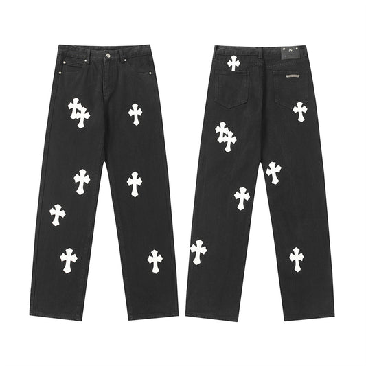 Chrome Hearts Distressed Denim Jeans | Stretch Tapered Fit