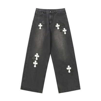 Chrome Hearts Distressed Denim Jeans | Stretch Tapered Fit