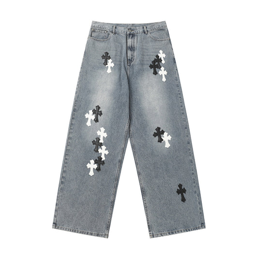 Chrome Hearts Distressed Denim Jeans | Stretch Tapered Fit