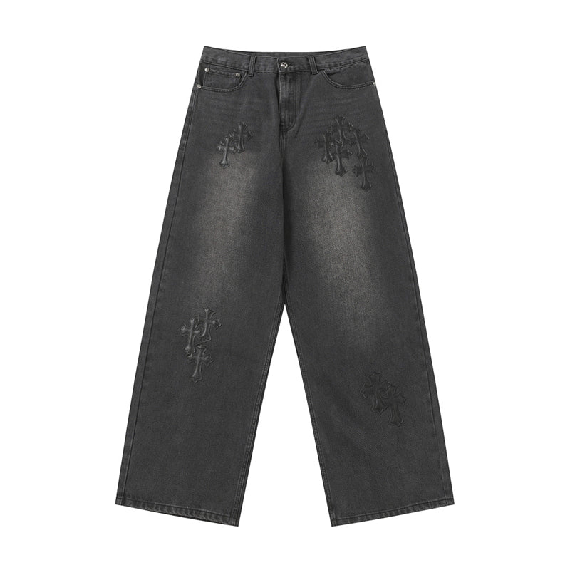 Chrome Hearts Distressed Denim Jeans | Stretch Tapered Fit