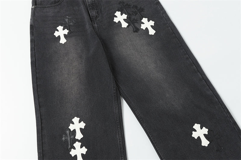 Chrome Hearts Distressed Denim Jeans | Stretch Tapered Fit