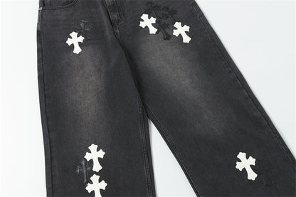 Chrome Hearts Distressed Denim Jeans | Stretch Tapered Fit