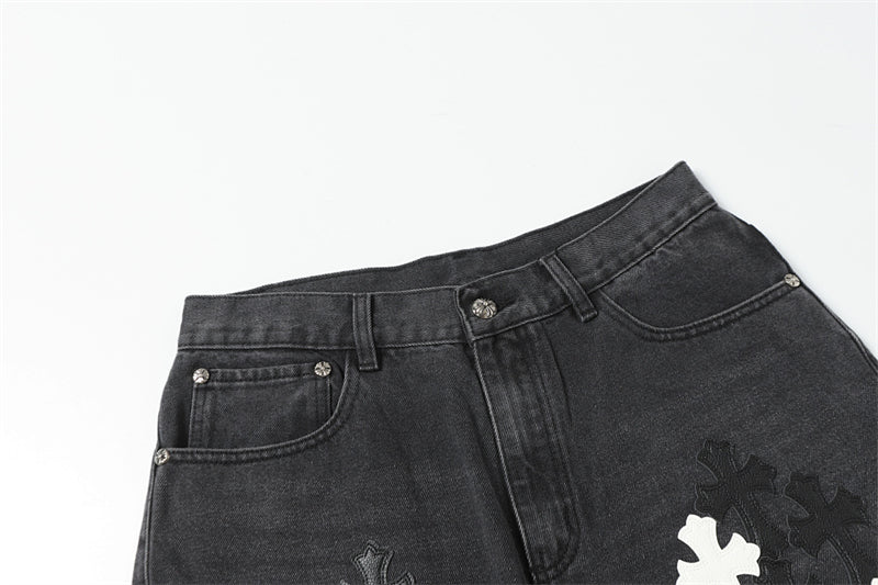 Chrome Hearts Distressed Denim Jeans | Stretch Tapered Fit