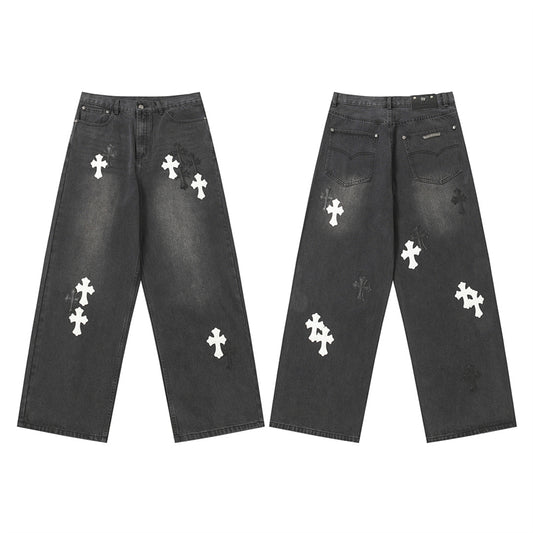 Chrome Hearts Distressed Denim Jeans | Stretch Tapered Fit