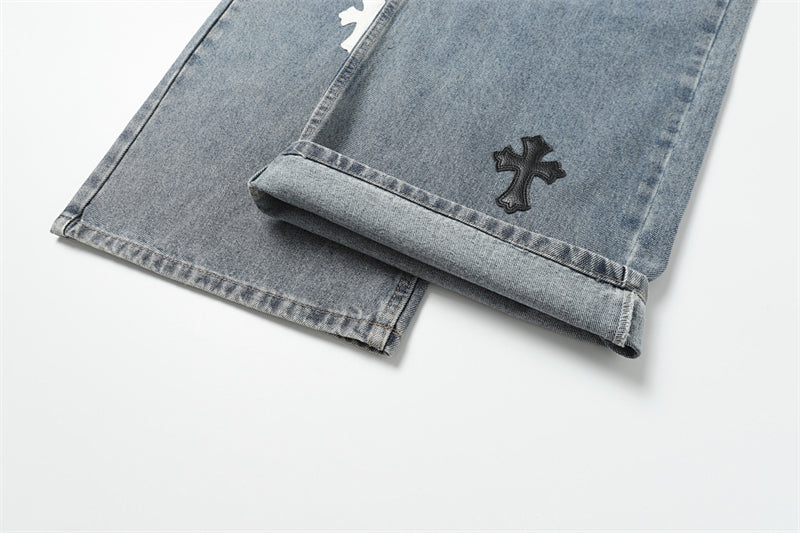 Chrome Hearts Distressed Denim Jeans | Stretch Tapered Fit