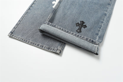 Chrome Hearts Distressed Denim Jeans | Stretch Tapered Fit