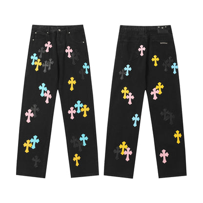Chrome Hearts Distressed Denim Jeans | Stretch Tapered Fit
