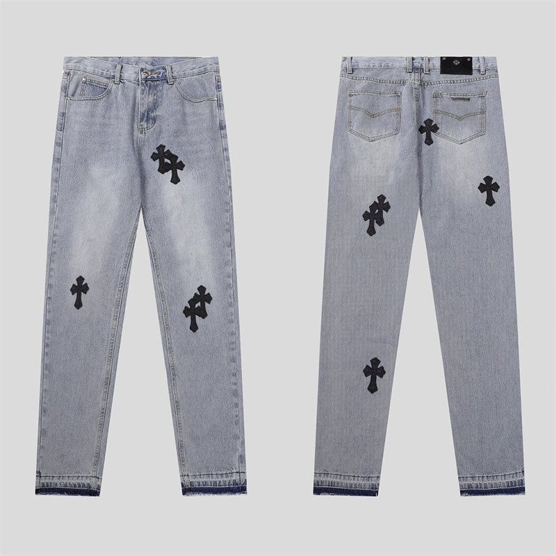 Chrome Hearts Distressed Denim Jeans | Stretch Tapered Fit