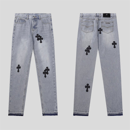 Chrome Hearts Distressed Denim Jeans | Stretch Tapered Fit
