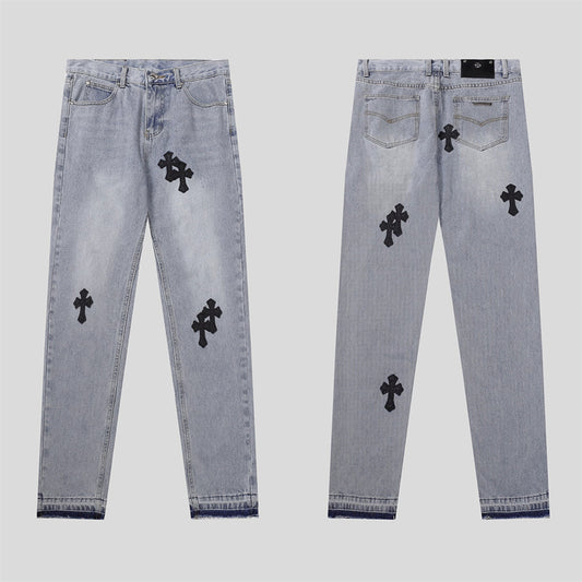 Chrome Hearts Distressed Denim Jeans | Stretch Tapered Fit