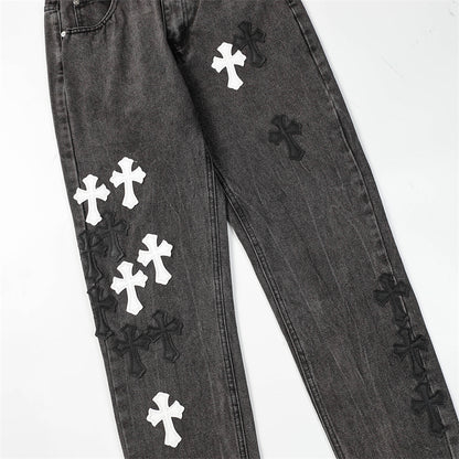 Chrome Hearts Distressed Denim Jeans | Stretch Tapered Fit
