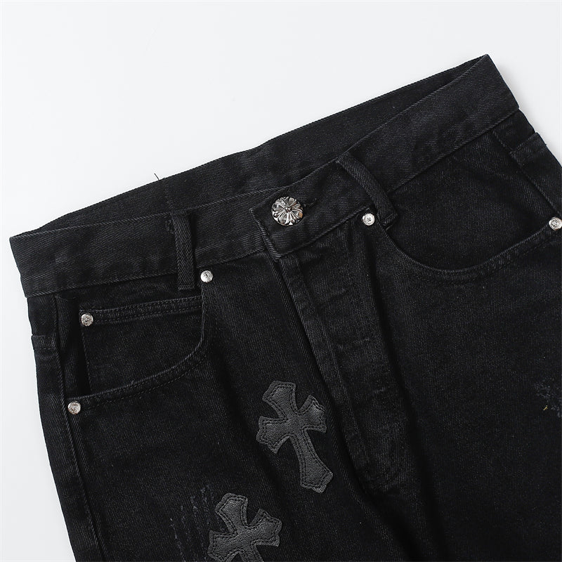 Chrome Hearts Distressed Denim Jeans | Stretch Tapered Fit