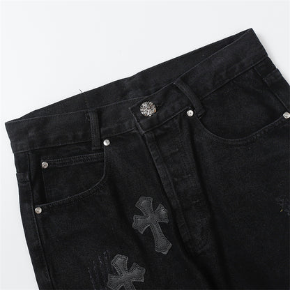 Chrome Hearts Distressed Denim Jeans | Stretch Tapered Fit