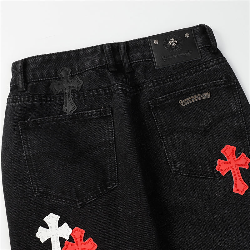 Chrome Hearts Distressed Denim Jeans | Stretch Tapered Fit