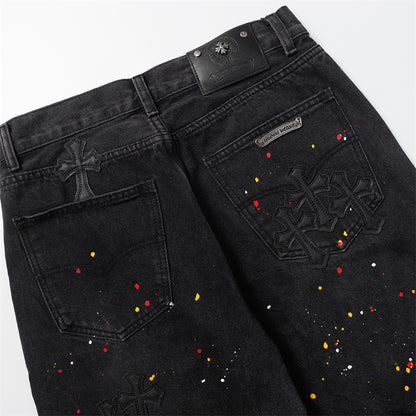 Chrome Hearts Distressed Denim Jeans | Stretch Tapered Fit