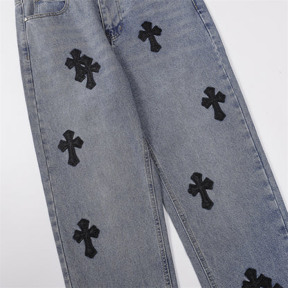 Chrome Hearts Distressed Denim Jeans | Stretch Tapered Fit