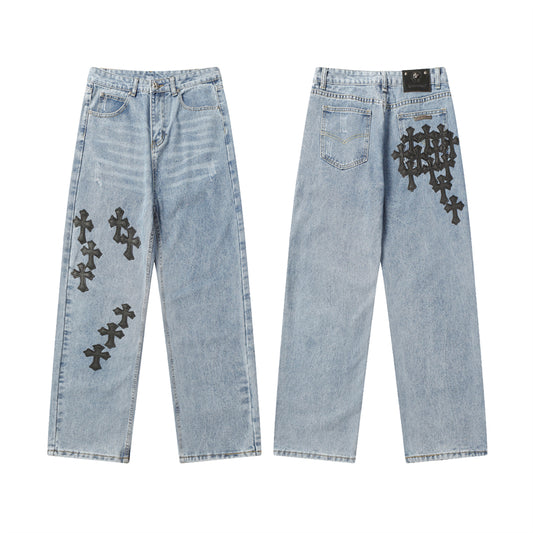 Chrome Hearts Distressed Denim Jeans | Stretch Tapered Fit