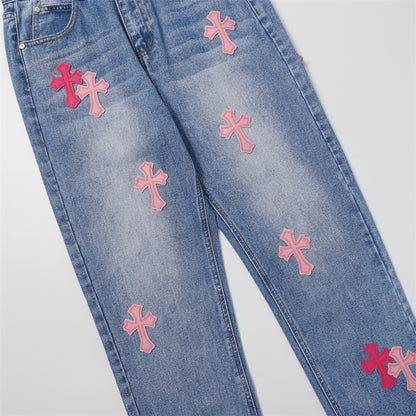 Chrome Hearts Distressed Denim Jeans | Stretch Tapered Fit