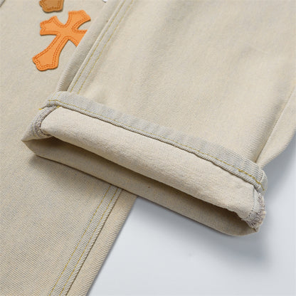 Chrome Hearts Distressed Denim Jeans | Stretch Tapered Fit