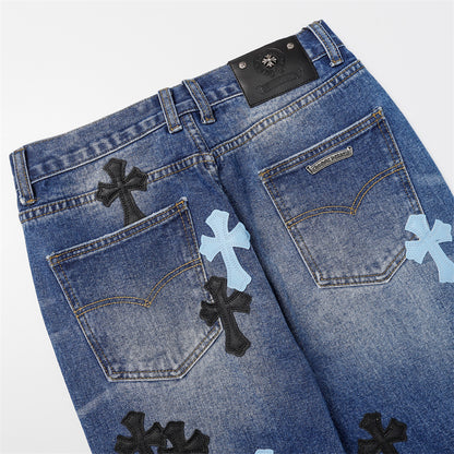 Chrome Hearts Distressed Denim Jeans | Stretch Tapered Fit