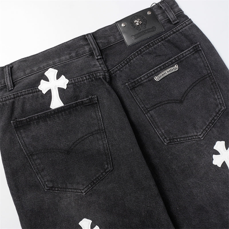 Chrome Hearts Distressed Denim Jeans | Stretch Tapered Fit