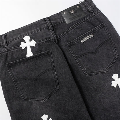 Chrome Hearts Distressed Denim Jeans | Stretch Tapered Fit