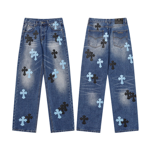 Chrome Hearts Distressed Denim Jeans | Stretch Tapered Fit