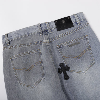 Chrome Hearts Distressed Denim Jeans | Stretch Tapered Fit
