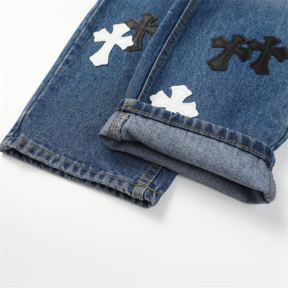 Chrome Hearts Distressed Denim Jeans | Stretch Tapered Fit