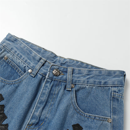 Chrome Hearts Distressed Denim Jeans | Stretch Tapered Fit